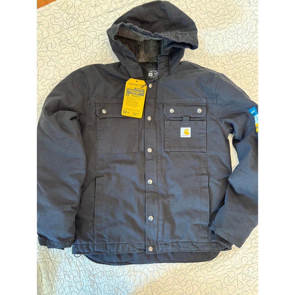 Carhartt Mens Black Washed Duck Sherpa Lined Utility Jacket Size Small